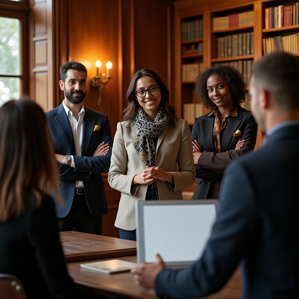 Grupo pequeño de profesionales en una sesión de trabajo colaborativa sobre negociación